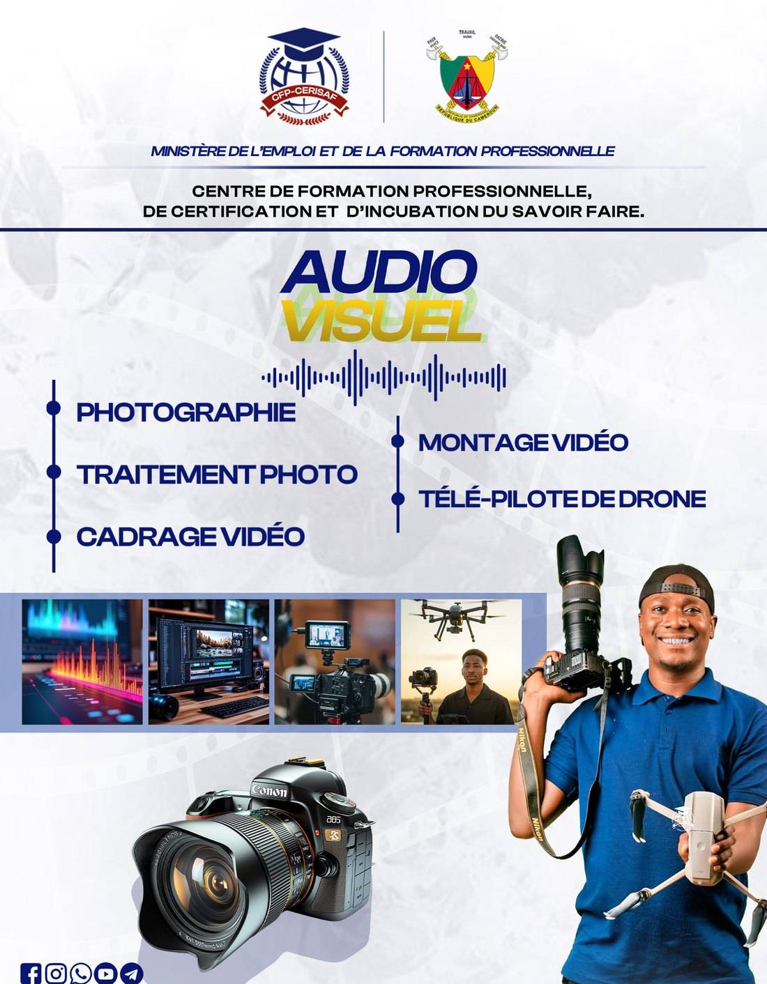 Affiche du pôle Audiovisuel publiée par le centre, sous en-tête du Ministère de l'Emploi et de la Formation professionnelle.